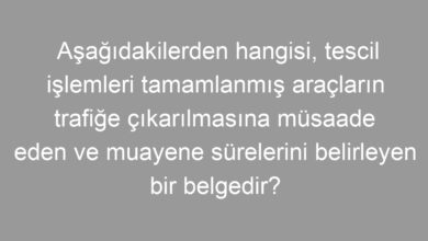 Aşağıdakilerden hangisi, tescil işlemleri tamamlanmış araçların trafiğe çıkarılmasına müsaade eden ve muayene sürelerini belirleyen bir belgedir?