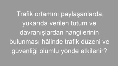 Trafik ortamını paylaşanlarda, yukarıda verilen tutum ve davranışlardan hangilerinin bulunması hâlinde trafik düzeni ve güvenliği olumlu yönde etkilenir?